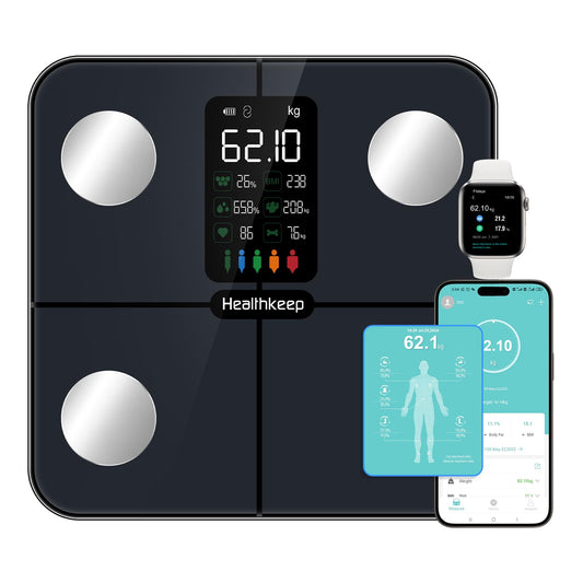 Báscula de grasa corporal inteligente BMI Báscula digital inalámbrica para baño, analizador de composición corporal con aplicación para smartphone con Bluetooth, 380 libras (gris)