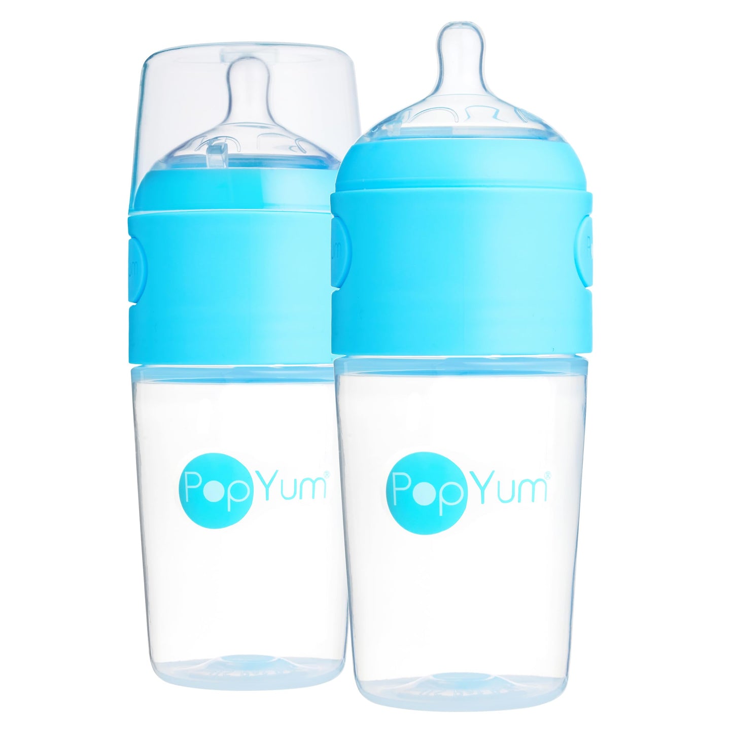 PopYum Biberones Anticólicos De 9 Oz Para Preparar, Mezclar Y Dispensar Fórmula, Paquete De 2 Con Tetinas De Flujo Medio N.° 2, 260 Ml, Sin Bpa, Cierre Natural