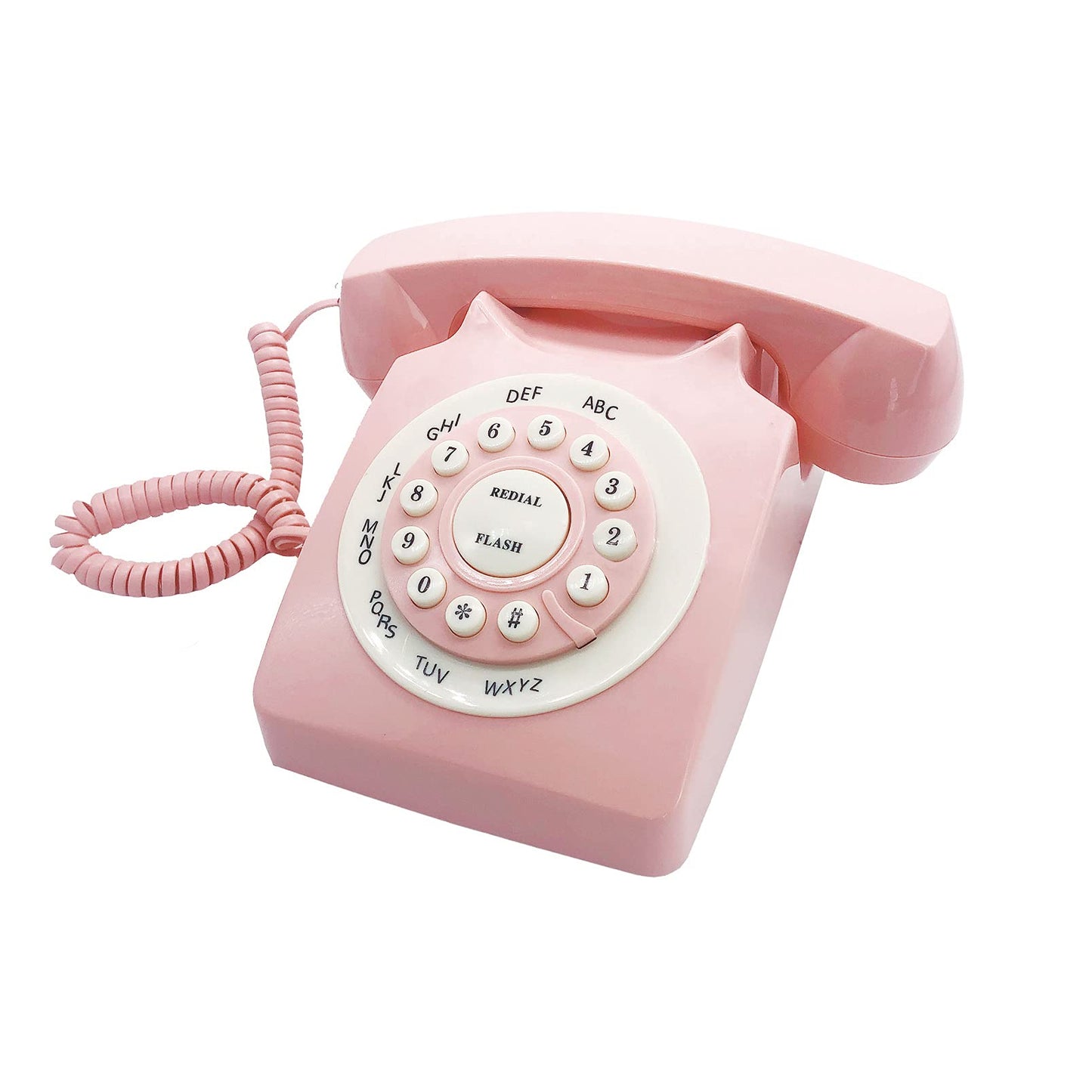 Benotek - Teléfono fijo retro color rosa, diseño rotativo clásico, con cable, teléfono de computadora con timbre para el hogar y la oficina, teléfonos básicos de los años 80 para personas mayores