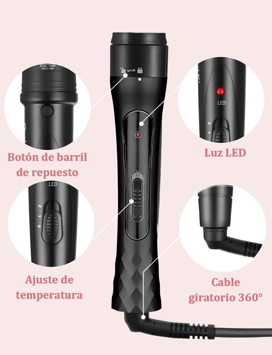 Rizador de Cabello 5 en 1 con Guantes, Cerámica Ajustable - Peines y Clips Incluidos - Calentamiento Instantáneo - Herramientas de Peinado Profesionales - Negro. ¡Cabello liso o rizado en minutos!