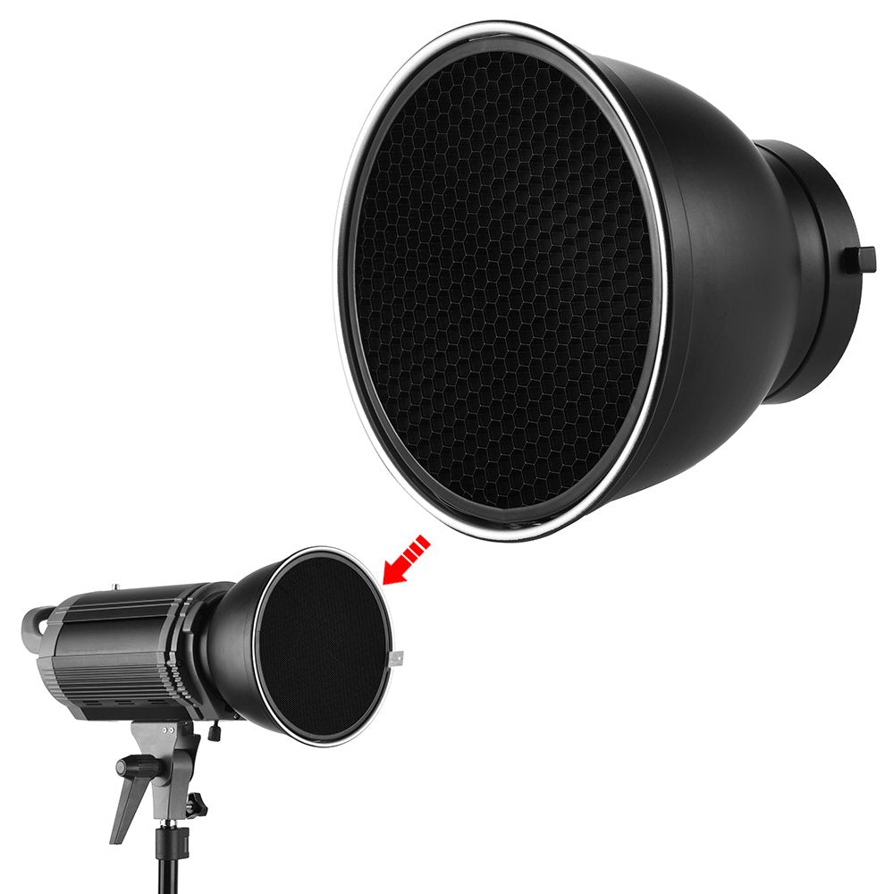 Andoer – 17,8 cm Reflector estándar Difusor Lámpara de techo, Plato con 60 ° Rejilla de panal para Bowens Studio Flash estroboscópico luz Speedlite