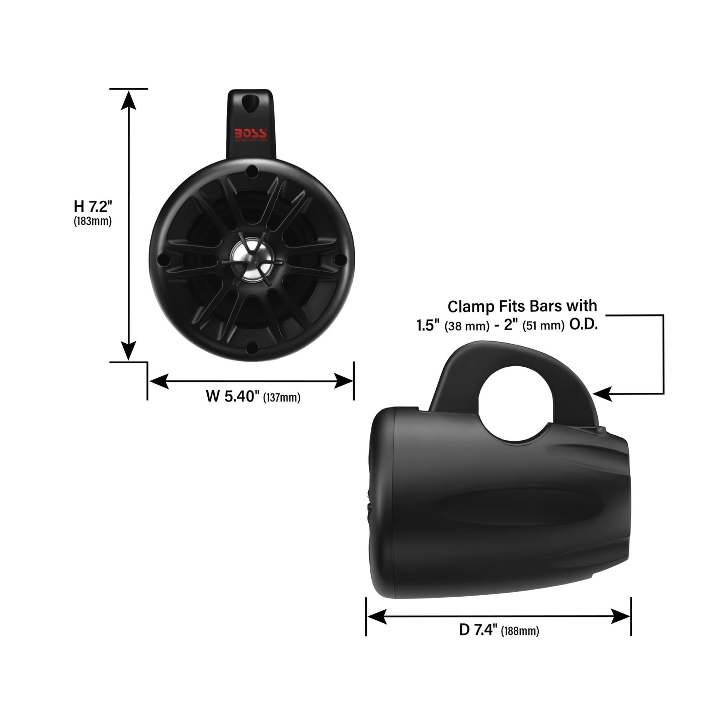 BOSS - Receptor de audio/altavoz (MP3/USB/SD AM/FM Marine Stereo, panel frontal desmontable, mando a distancia inalámbrico (sin CD/DVD), dos altavoces de 6,5 pulgadas, antena), Bocinas de torre con Bluetooth 10.16 cm, Regular