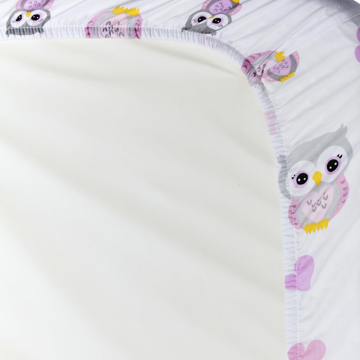 EVERYDAY KIDS - Juego de 2 sábanas para cuna de bebé, juego ajustado para bebé niña; tejido de percal 100% algodón, funda de colchón transpirable y suave, búhos grises/corazones rosados y diseños de