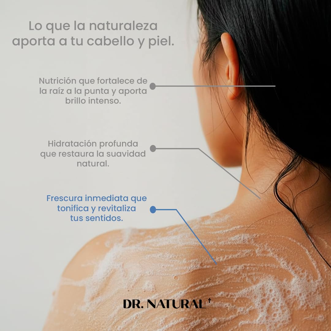 Dr. Natural Jabón de Castilla Líquido para Cuerpo | Natural, Orgánico, Sin Sulfatos y Parabenos | Shampoo y Jabon Facial | Hecho de Plantas, Aceite de Oliva, Coco y Palma, Manteca de Karité y Romero (Hierbabuena)
