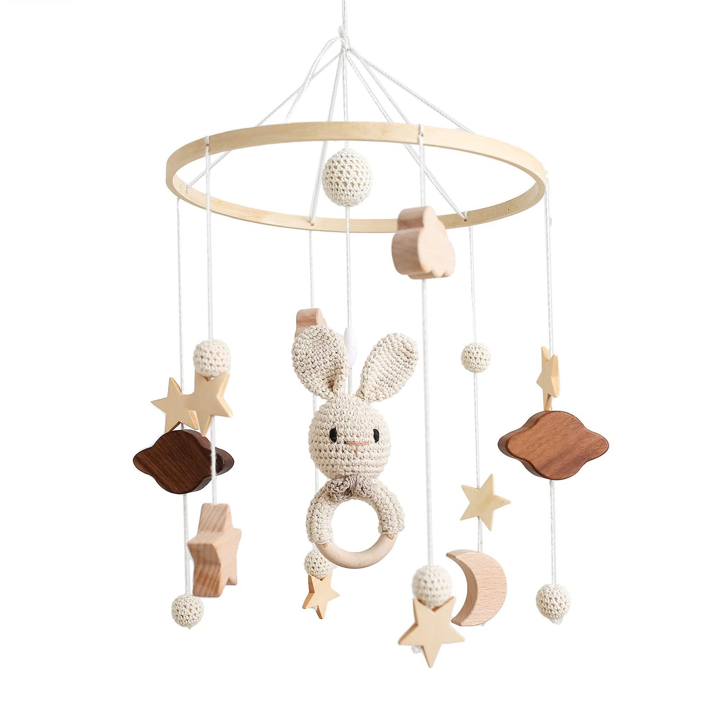 Móvil para bebé, cuna móvil para niños y niñas, nubes 3D, conejo, animales, móvil para cuna, campanillas de viento, habitación de niños, decoración de guardería (B)