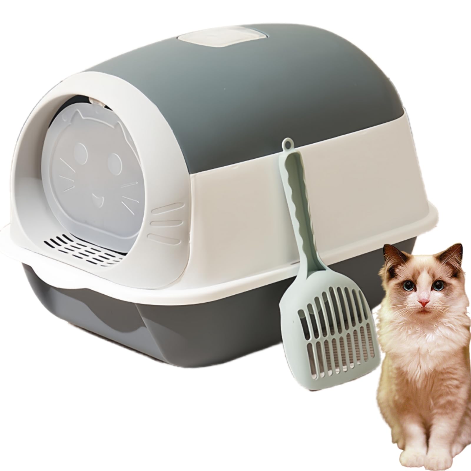 Caja de Arena para Gatos BAIWOLF Gris con Capucha y Antisalpicaduras