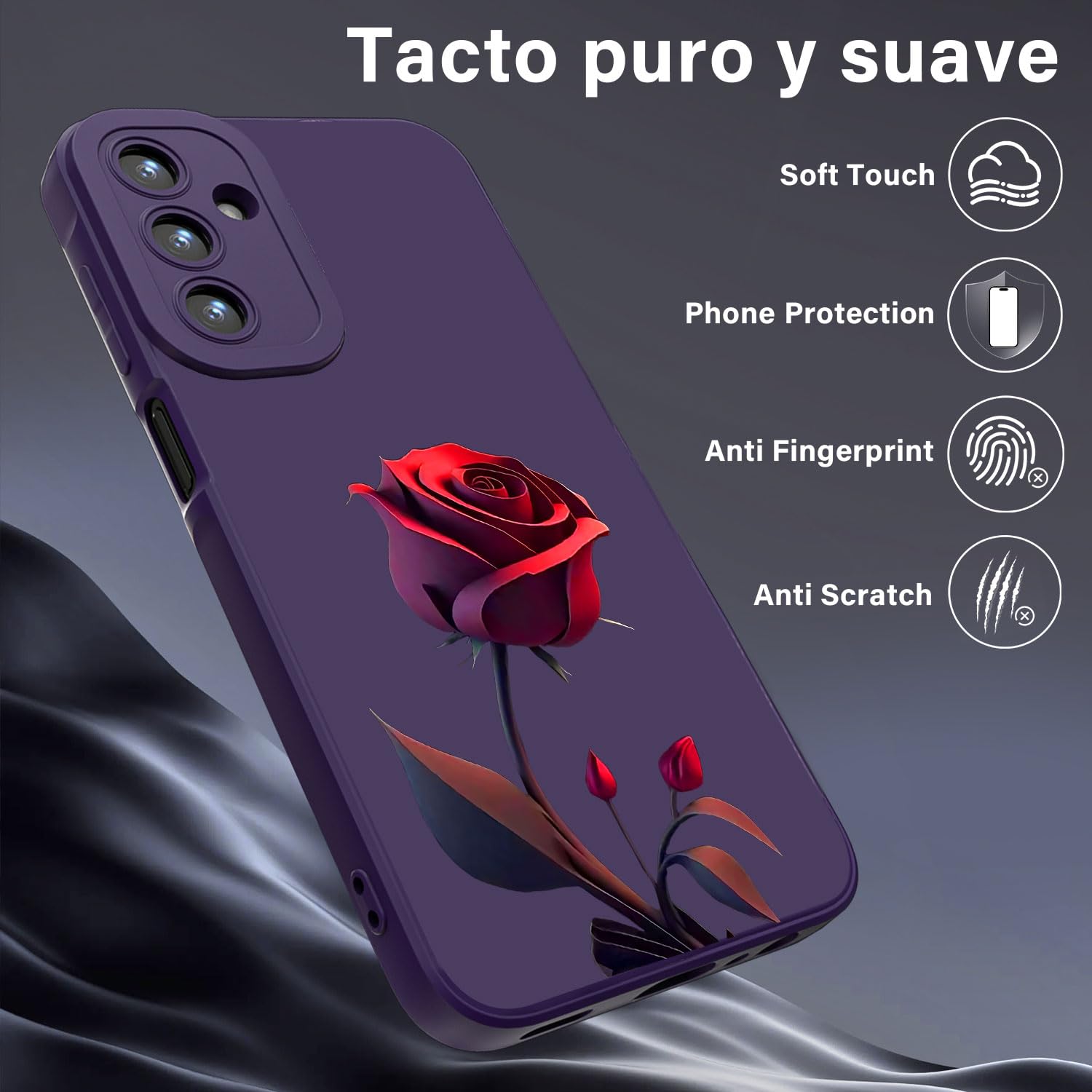 Threehao Funda para Samsung Galaxy A15 Case Uso Rudo, Ultra Delgado Flexible Silicona Púrpura Carcasa con Aesthetic Dibujos Flores, Antigolpes Anti-arañazos Protectora