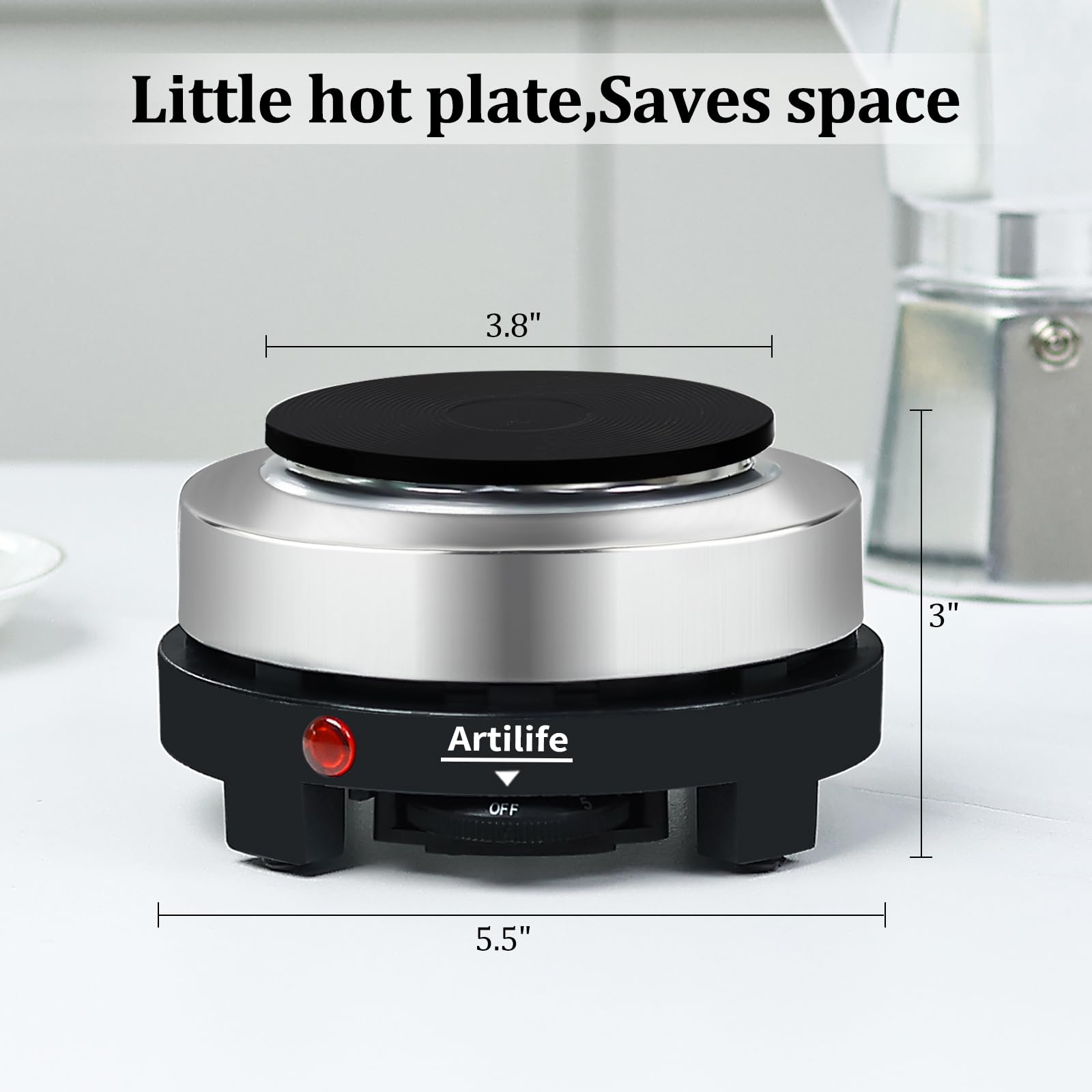 Artilife - Mini placa caliente pequeña de 500 W, placa caliente eléctrica pequeña de 500 W, mini estufa portátil, calentador eléctrico de cocina, tamaño perfecto para olla Moka 110 V