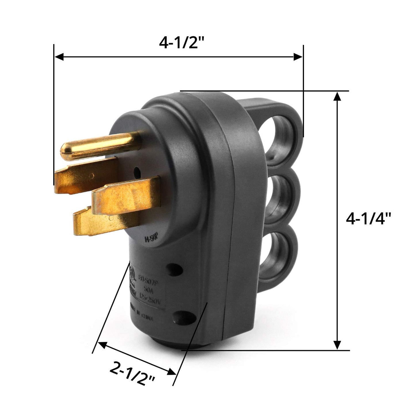 QWORK Nema 14-50P - Enchufe de repuesto para caravana macho de 50 amperios, 125/250 V con mango para remolque de caravana
