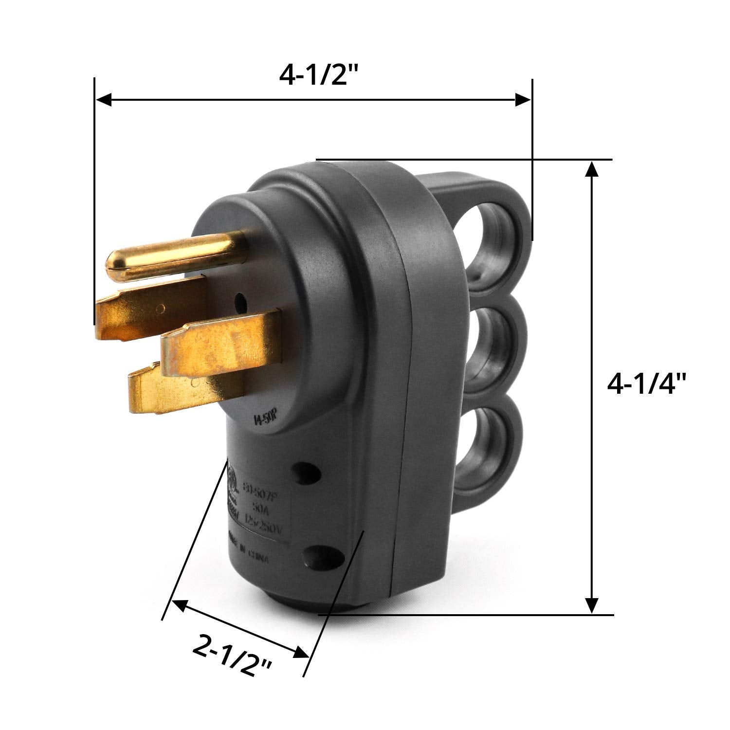 QWORK Nema 14-50P - Enchufe de repuesto para caravana macho de 50 amperios, 125/250 V con mango para remolque de caravana