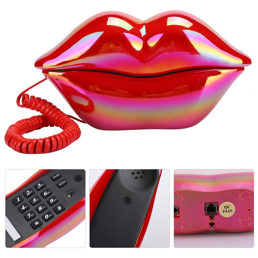 Okuyonic Teléfono con Forma de Labios de Boca roja, Estilo Europeo Labios Rojos creativos Teléfono Fijo Escritorio de Estilo Europeo para la Oficina en casa para la decoración del hogar