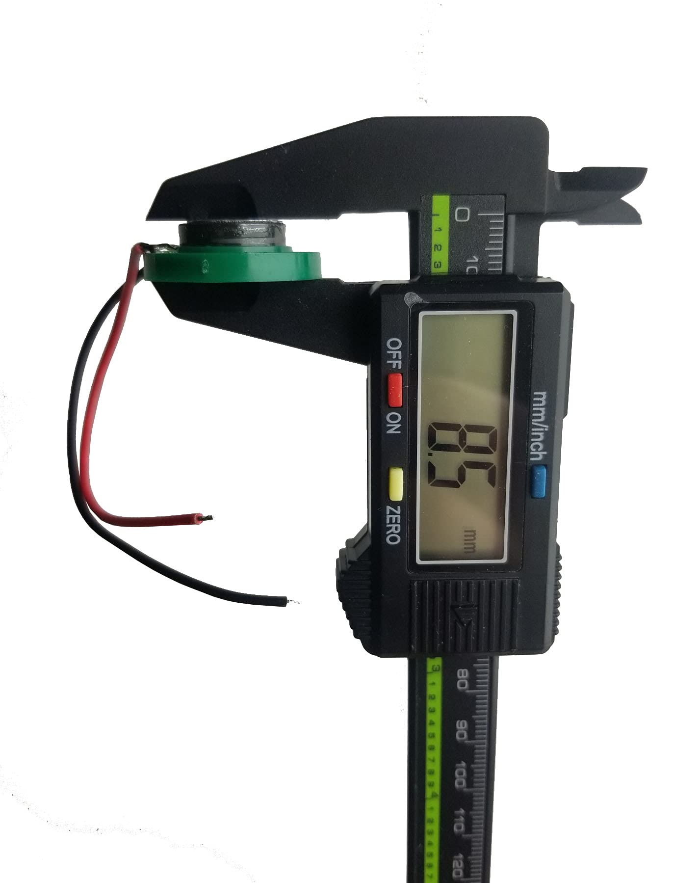 Altavoz de 1 pulgada de 26 mm, 8 ohmios 1/4 W (0,25 W) Nominal / 1/2 W (0,5 W) Salida de potencia máxima - Carcasa de plástico verde con cables de 4 pulgadas (104 mm)