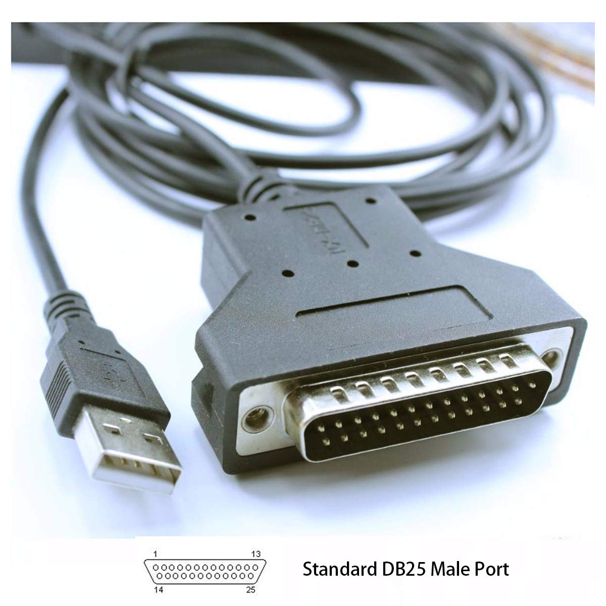 Cable Serial USB RS232 silabs CP2102 Negro 180CM Adaptador a DB25 para Impresora de Código de Barras Escáner