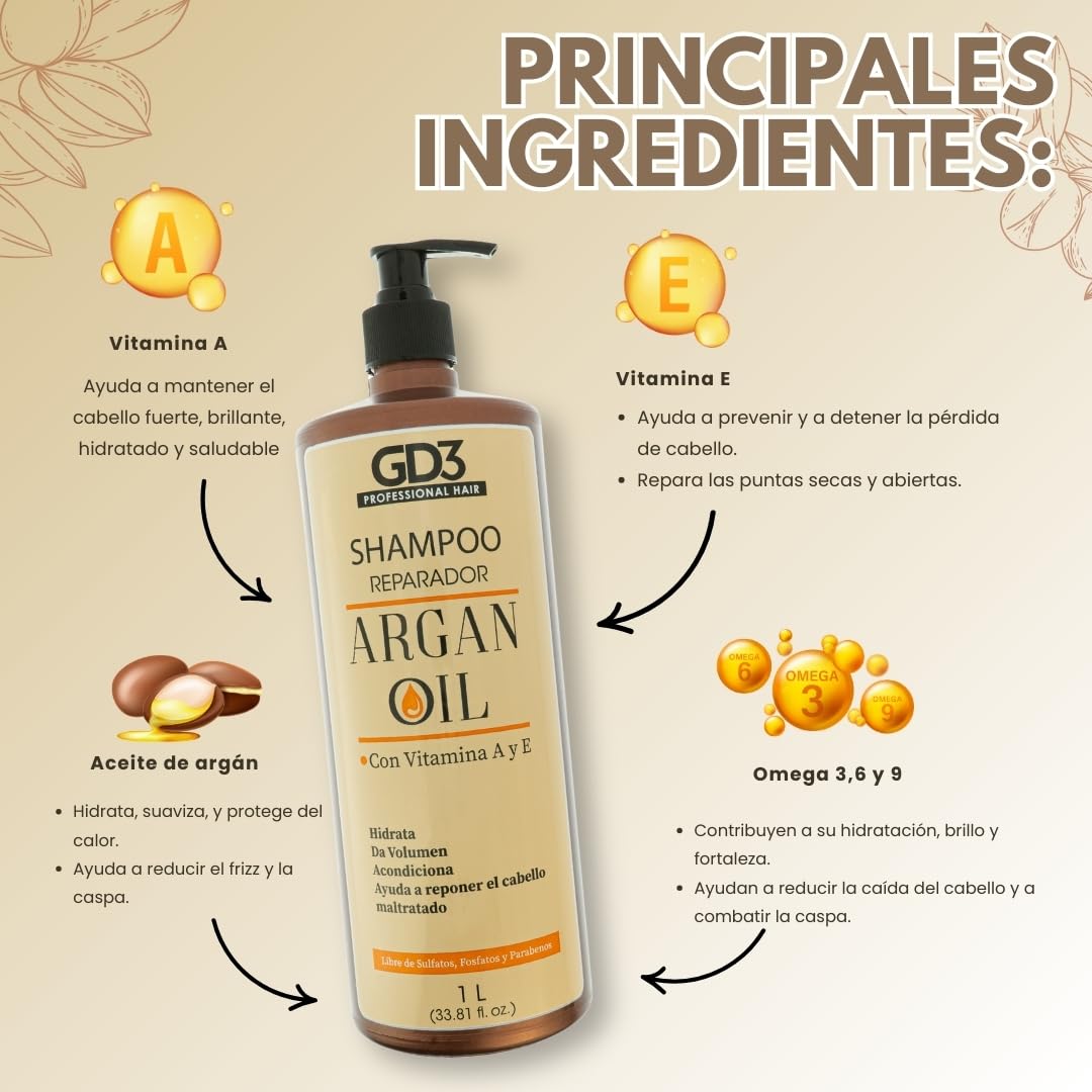 GD3 Shampoo Reparador con Aceite de Argán 1 Litro