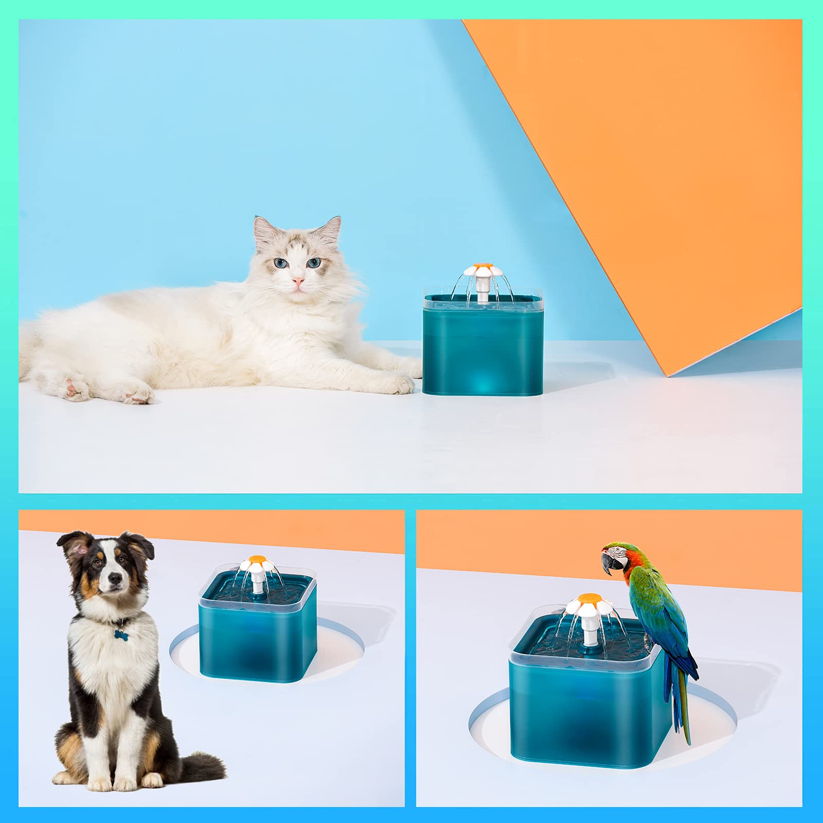 Feiniao Bebedero para Gato, 2L Fuente de Agua para Gato con Luz LED de Nocturna, 3 Modos de Agua, Dispensador de Agua para Gatos Mascotas y Perros Pequeños, Bomba Silenciosa, 2 Filtros de Algodón