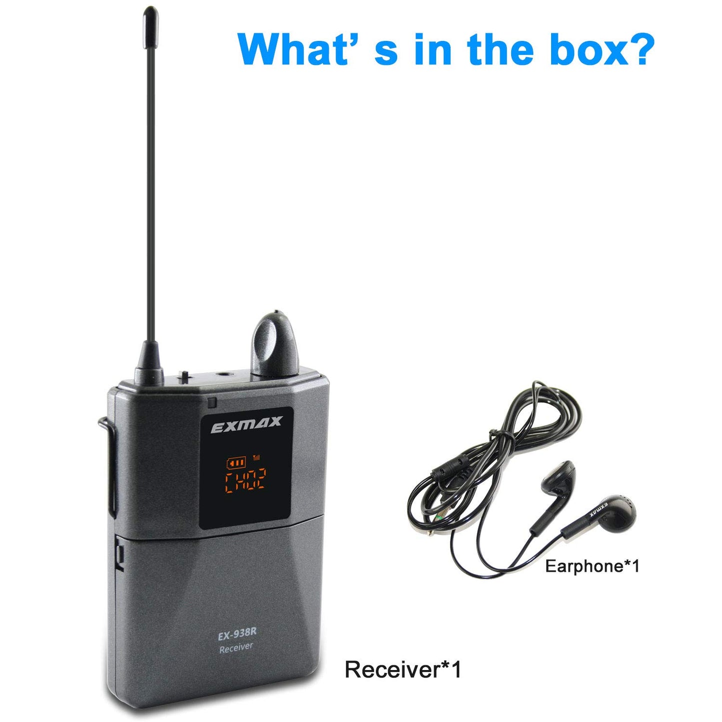 Receptor EXMAX EX-938R UHF para Sistema de Guía Turístico Inalámbrico con Interpretación Simultánea