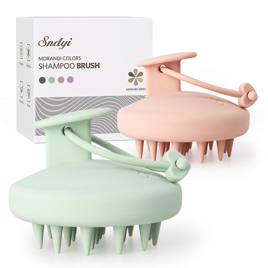 Sndyi Cepillo Champú Masajeador del Cuero Cabelludo de Silicona, Cepillo Exfoliante del Cuero Cabelludo para la Eliminación de la Caspa, Cepillo para el Crecimiento del Cabello (Verde+Rosa)