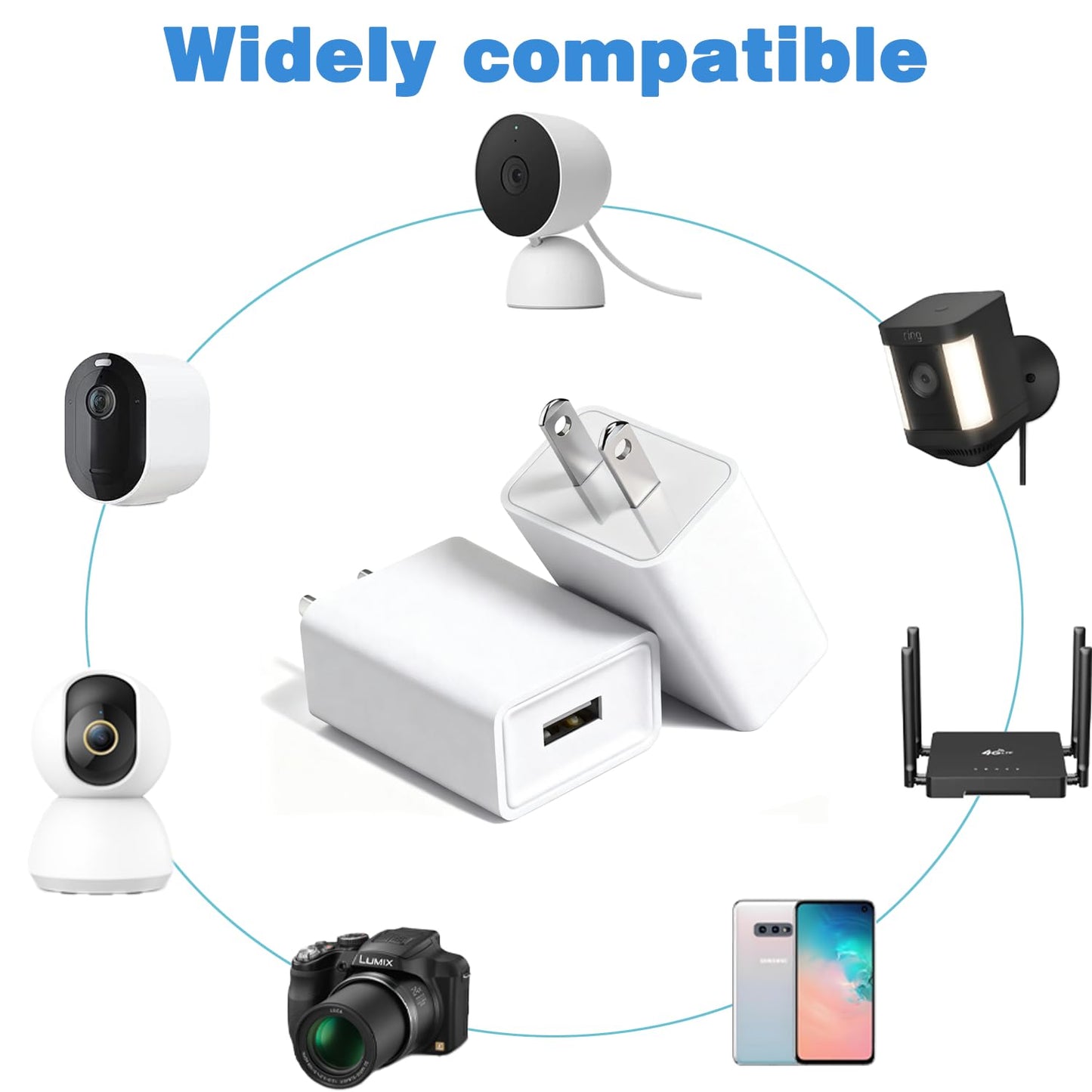 Cargador de Pared USB 5V 2A, Adaptador de Corriente AC para W Yze CAM, Nest CAM, Kasa CAM, Furbo Dog, A mazon Cloud CAM, alimentación inalámbrica de cámara de Seguridad IP (2 Unidades)