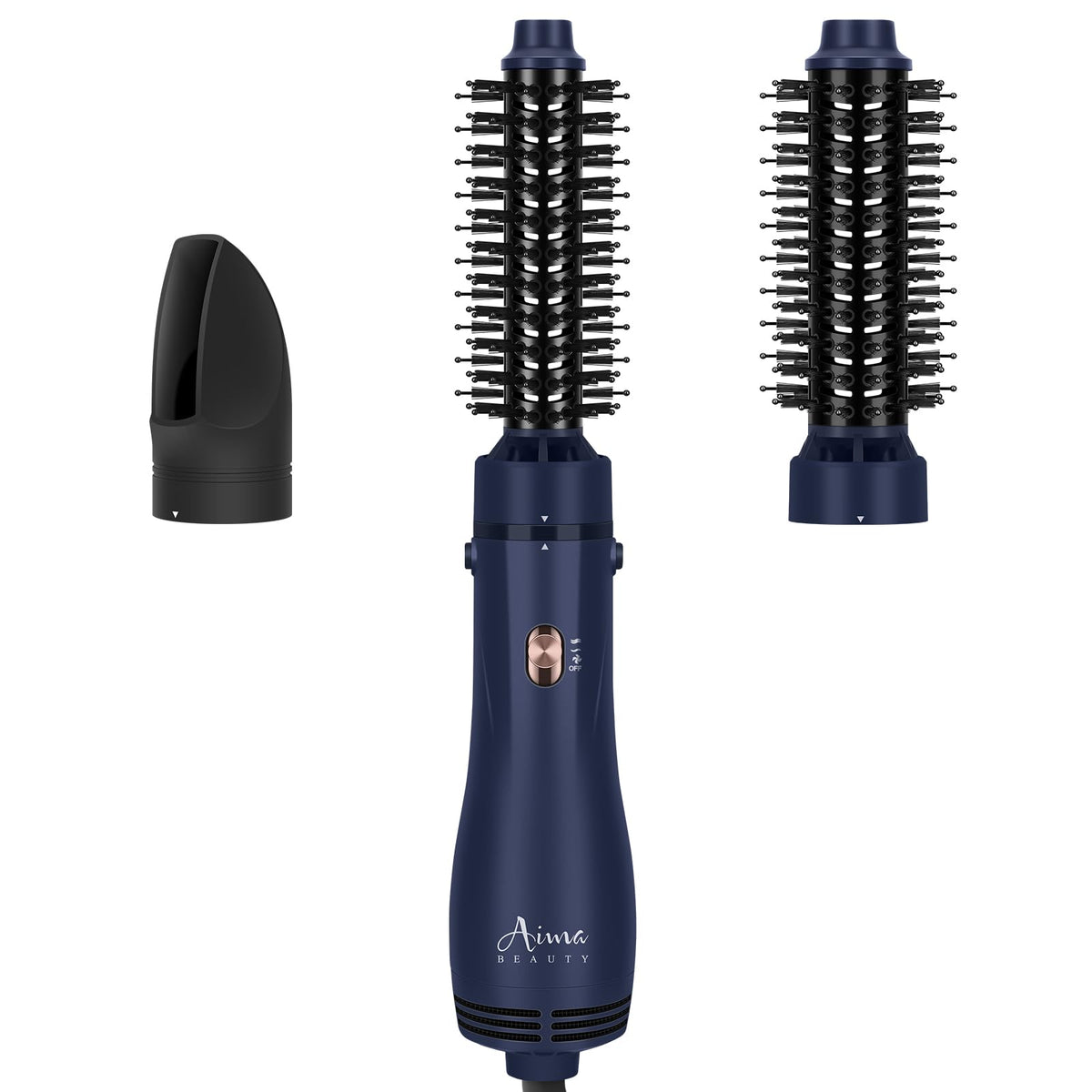 Set de Cepillos Aima Beauty Negro con Barril Redondo Intercambiable para Secador de Pelo, Brillo y Volumen para Cabello Corto a Mediano
