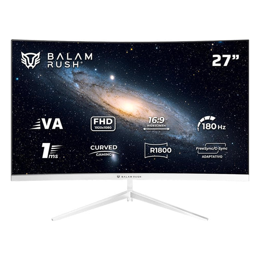 Balam Rush Andromeda Monitor Gamer Curvo MAG27Y, 27 Pulgadas, FHD, 180Hz, 1ms, VA, Pantalla Curva R1800, F-Sync, G-Sync, Flicker-Free, HDMI 2.1, DisplayPort 1.4 (Blanco)