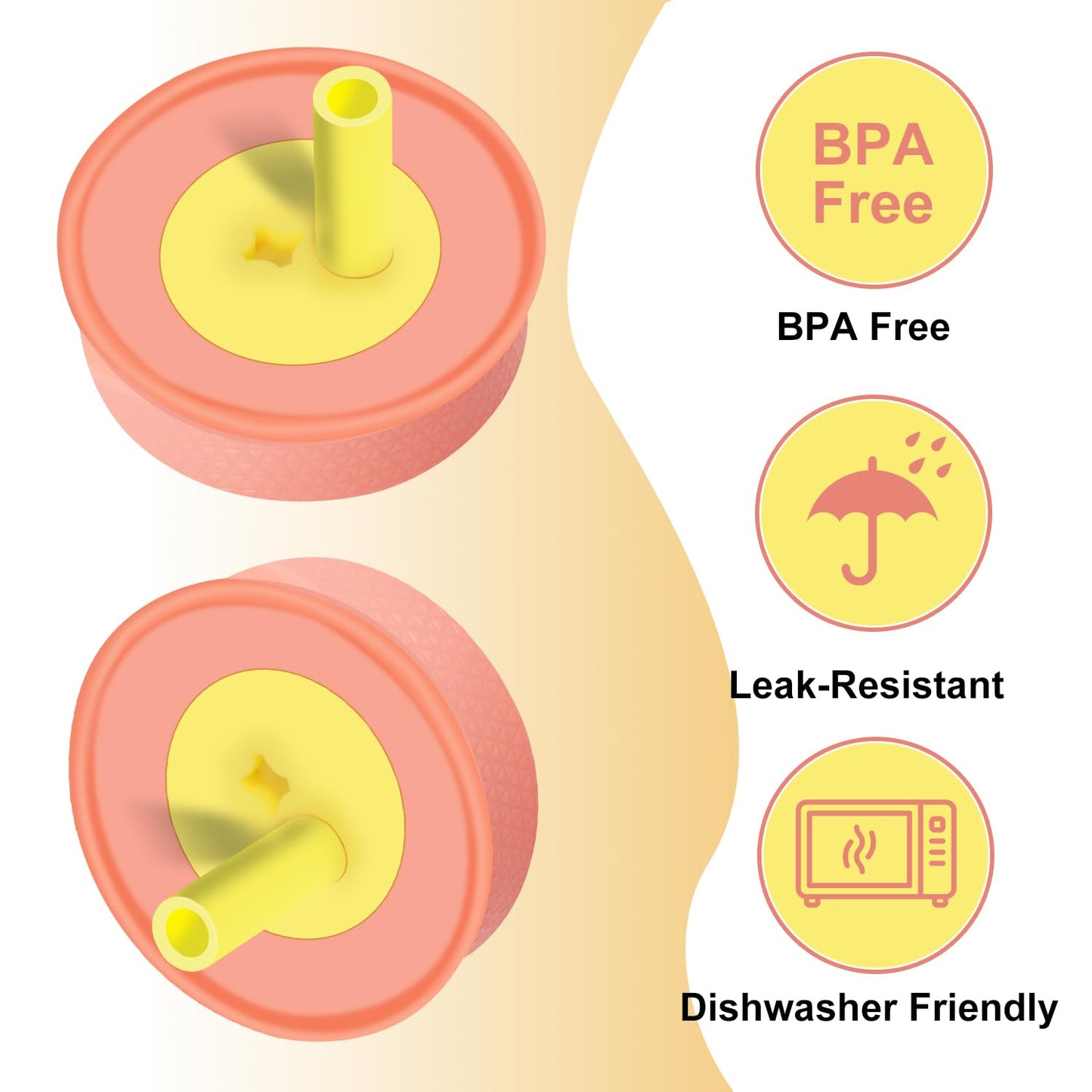 PHULWEL - Paquete de 2 tapas de repuesto para Owala Kids - Vaso aislante de 12 onzas y 15 onzas, tapa resistente a derrames con 4 popotes flexibles, sin BPA, apto para lavaplatos, accesorios para