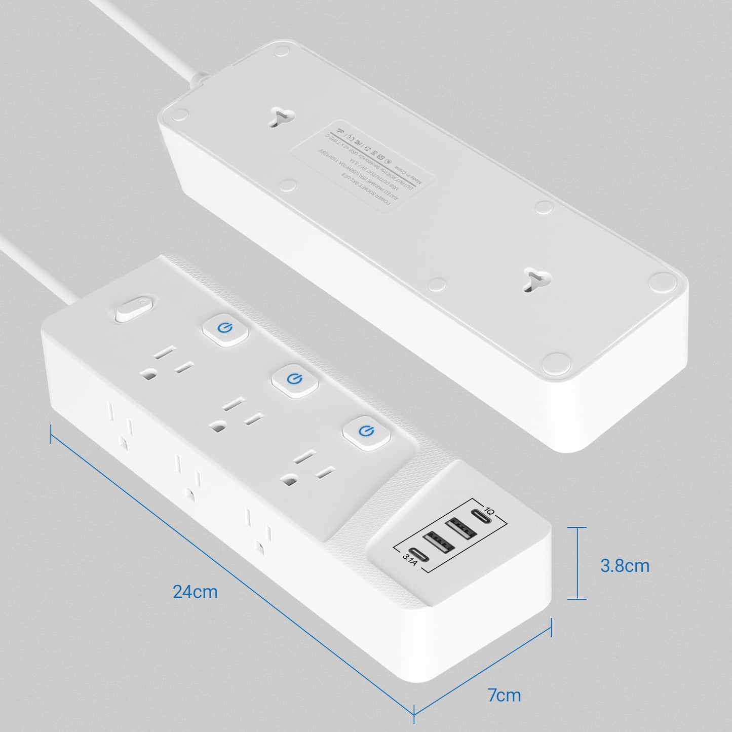 FAYCUCHO Regleta de Escritorio Multicontacto, 6 Tomas de Ca y 4 USB (2 USB-C), Cable de Extensión Delgado Plano de 1.8 m, Montaje en el Borde del Escritorio, Excelente para Oficina y Hogar
