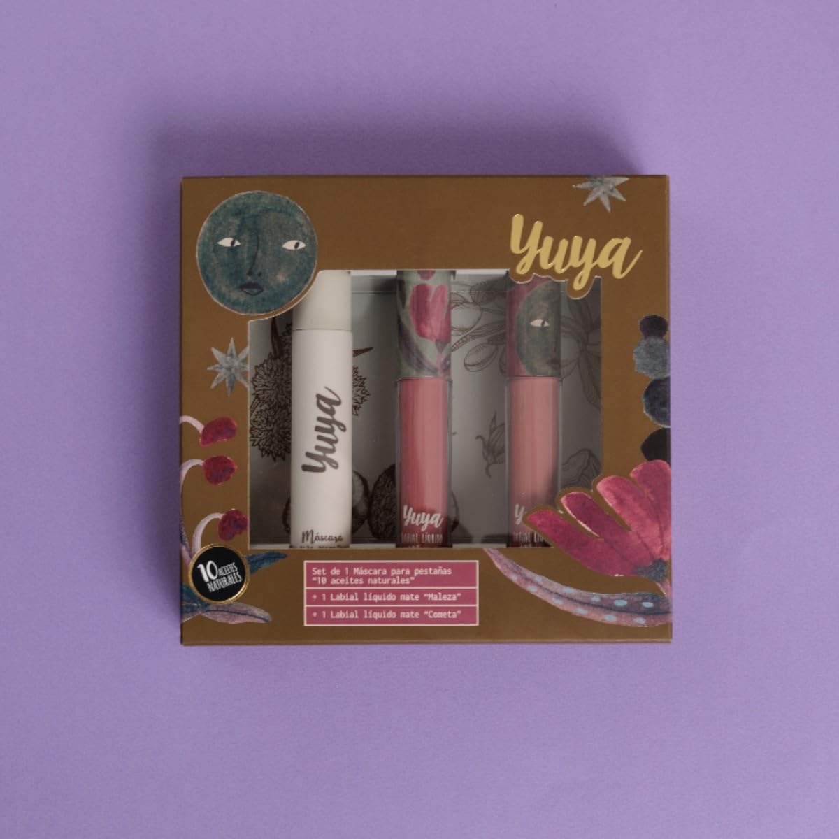 Set Máscara de pestañas 10 Aceites Naturales Negra + Labial Maleza + Labial Cometa