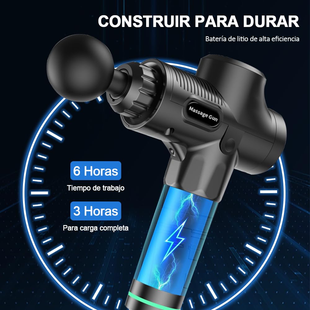 DAHAN Pistola de Masaje, Masajeador Muscular, Masajeador de Tejido Profundo de Mano, Masaje Eléctrico de Mano con 6 Cabezales y 30 Velocidades Ajustables para Músculos, Hombros, Cuello, Espalda, Piernas, Pantorrillas, Relajar Los Músculos Aliviar el Dolor
