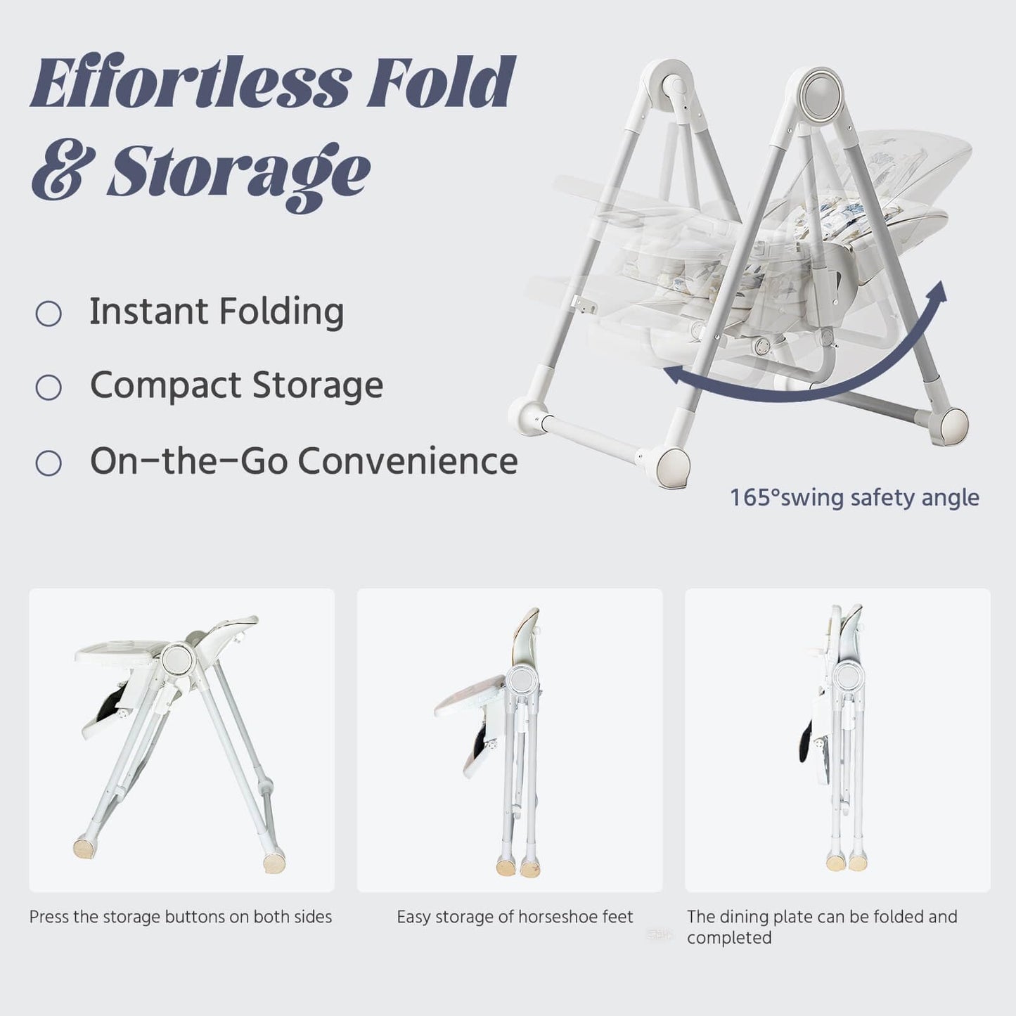 Silla alta multifuncional para bebé, plegable, ajuste de altura de 8 niveles, respetuoso con el medio ambiente, lavable, cojín de poliuretano, silla de alimentación para bebés (blanco)