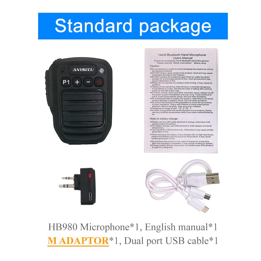 ANYSECU HB980 M - Micrófono inalámbrico Bluetooth PTT para HYT TC500 TC600 TC700 GP300 GP308 Radio bidireccional