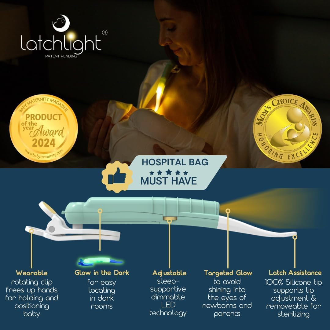 LatchLight - Luz nocturna para bebé portátil para lactancia materna y alimentación con biberón, brillo ámbar regulable, amigable con la melatonina, brilla en la oscuridad para una fácil ubicación