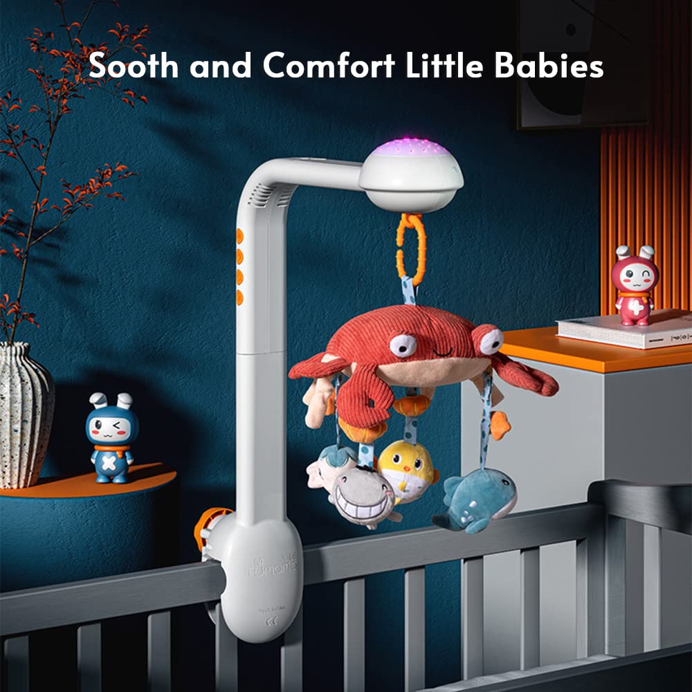 Juguete Móvil Musical XCPHGFM Cangrejo Multifuncional Giratorio 360° con Proyector Estrellado y Sonajeros Colgantes para Bebés Recién Nacidos