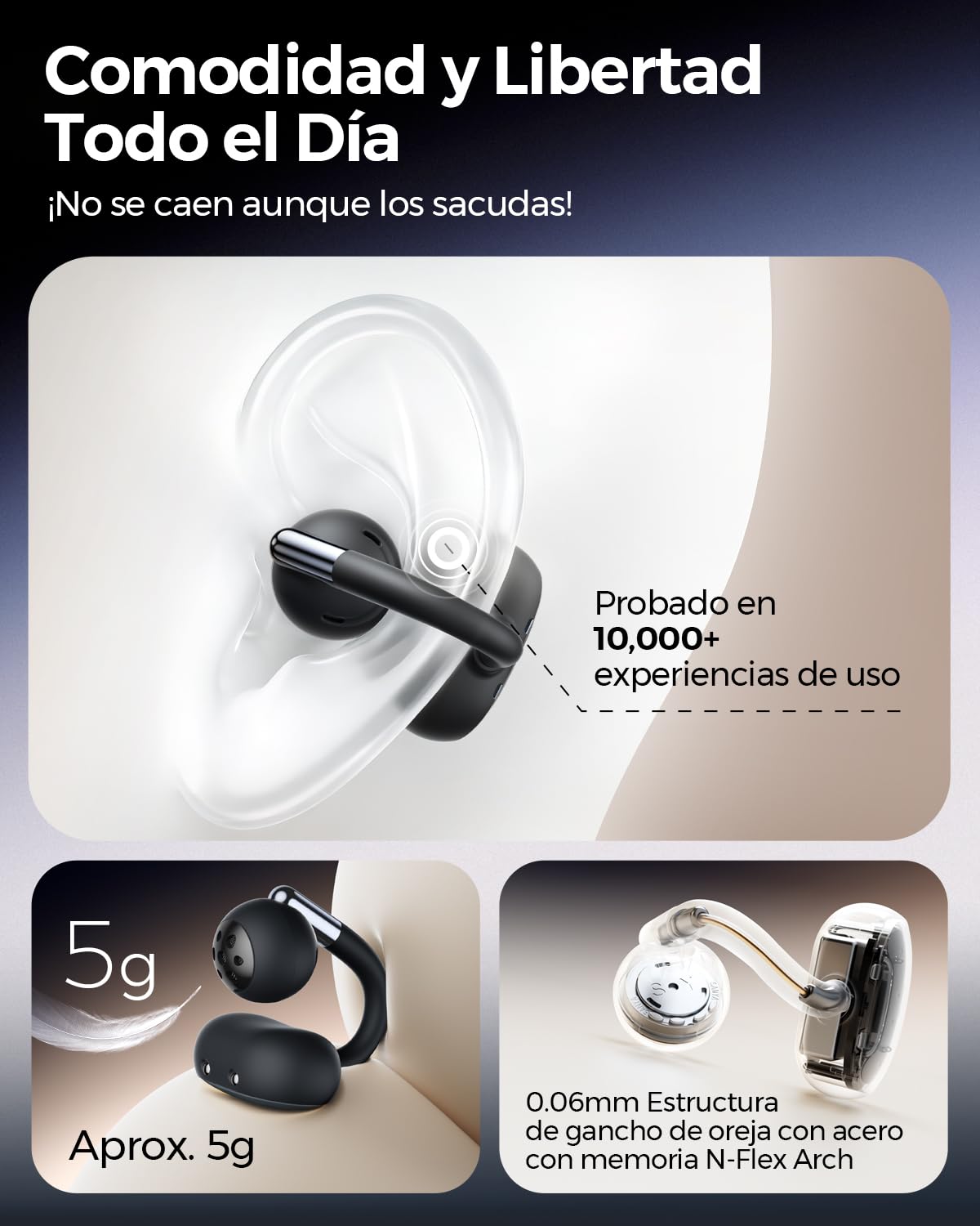 Audífonos Inalámbricos SoundPEATS Bluetooth 6.0 Negro Oscuro Open Ear