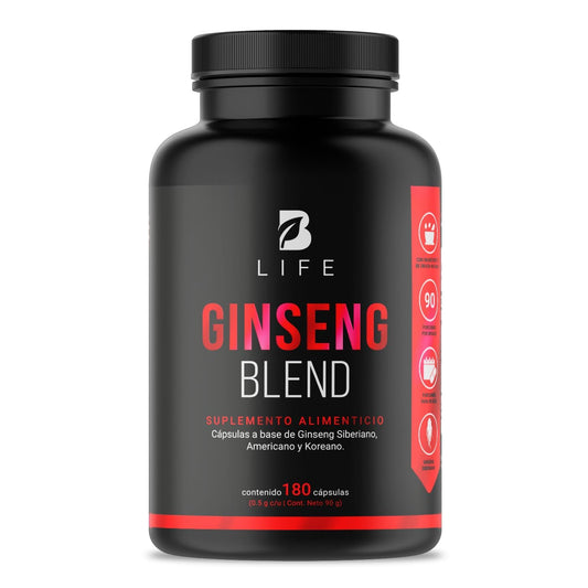 Ginseng: Siberiano, Americano y Koreano de 180 Cápsulas de 1000 mg por porción. Ingredientes naturales. Ginseng Blend B Life.