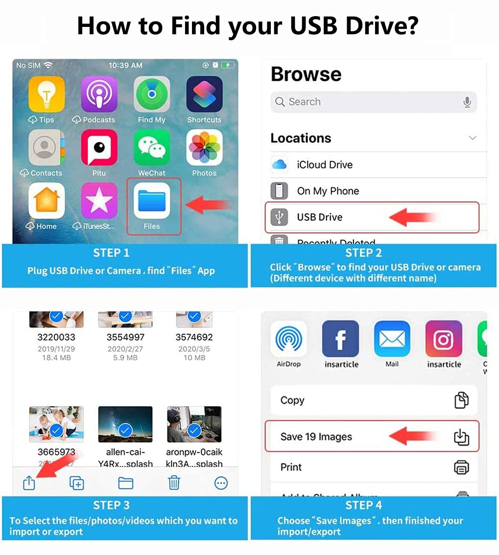 Adaptador USB-C a USB Apple Blanco OTG para iPhone/iPad, Compatible con Relojes de Tarjetas, Unidades Flash, Teclados y Más