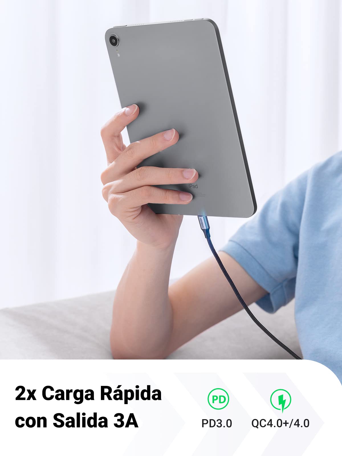 Cable USB C UGREEN Negro 60W PD Carga Rápida 2 Unidades