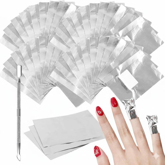 Envolturas de Aluminio Zuenlinks 500 Piezas con Almohadillas de Algodón Absorbente y Herramienta Empujadora de Cutículas de Acero Inoxidable para Uñas de Gel, Acrílicas y UV