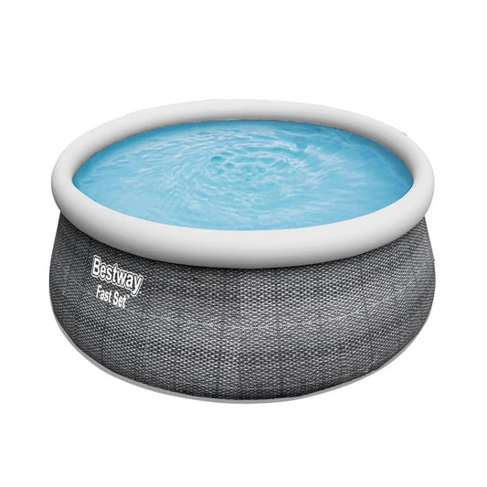 Bestway 57371 Alberca semiinflable Redonda 4.57x1.07cm Gris con Bomba Filtro y Escalera, Gris