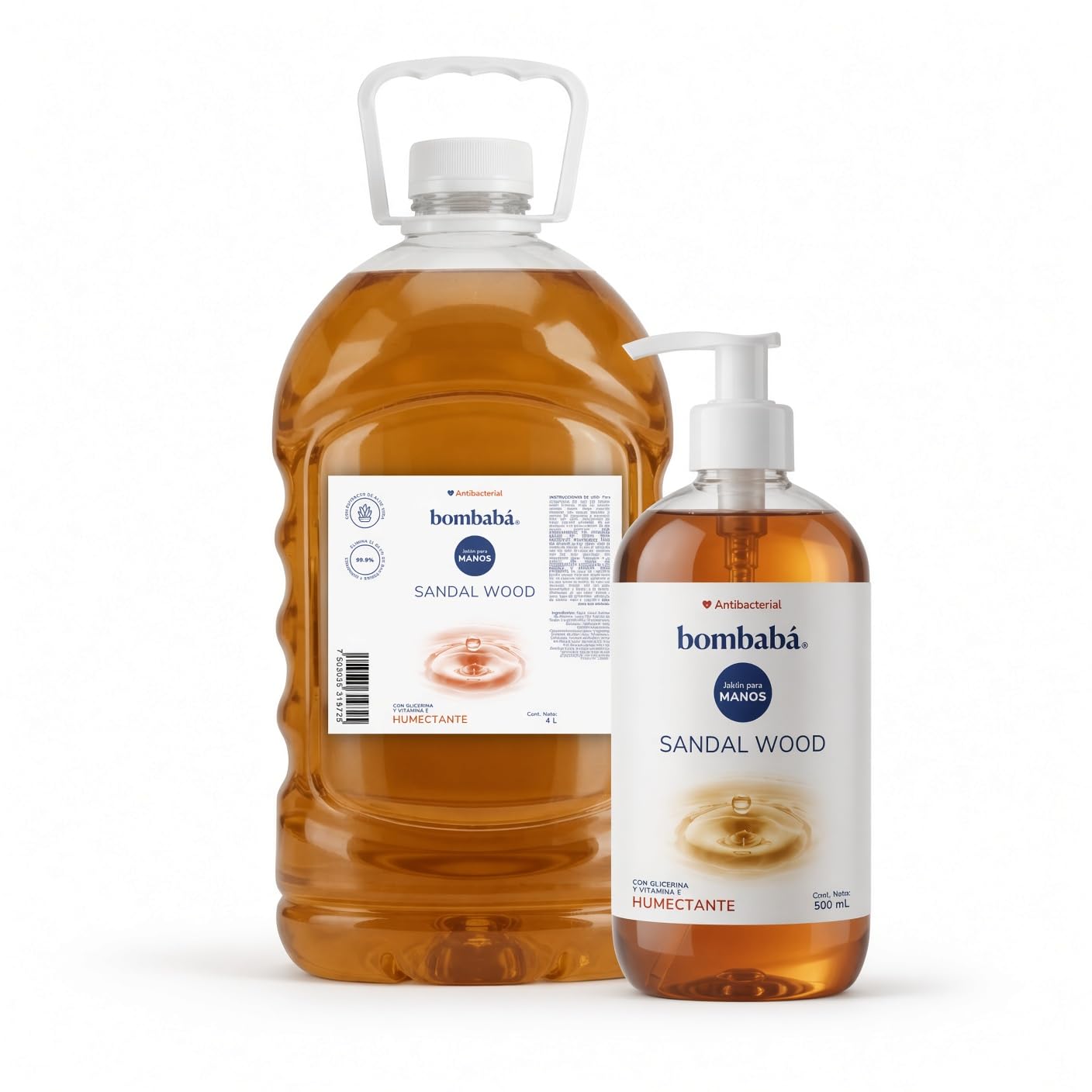Bombabá - Jabón Líquido Manos Premium Bombabá Kit 4.5 Lt Con Dosificador - Fórmula Suave Para Lavado Frecuente - Para Baño, Cocina, Oficina y Negocio (Sandalwood)