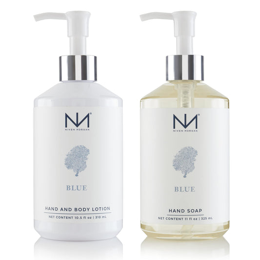 Niven Morgan- Set de jabón y loción para manos de color azul