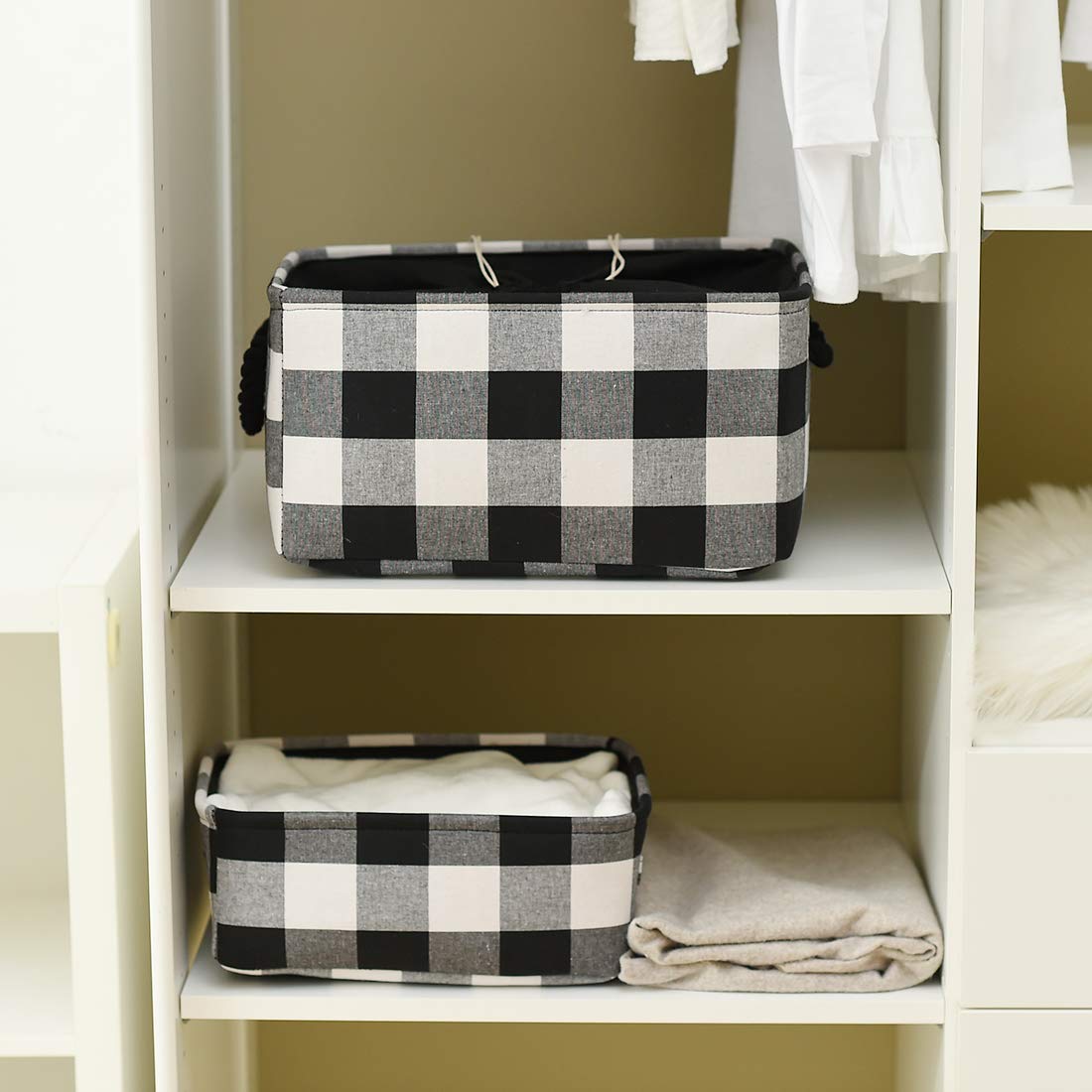 INough - Cestas de Navidad vacías para regalos de Navidad, cesta de regalo baja, bolsas plegables de regalo de Navidad, cubos de almacenamiento de juguetes a cuadros para niños, bebé, oficina