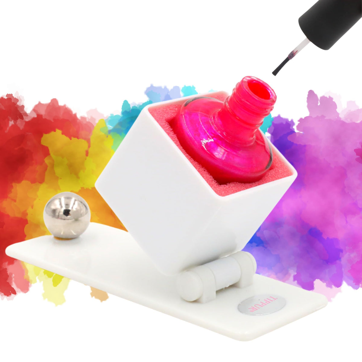 Tippur Soporte para esmalte de uñas – Herramienta profesional antiderrames de esmalte de uñas – Imprescindible para manicura / pedi con almohadilla de goma antideslizante inferior y base ancha estable – Soporte para botella de arte de uñas