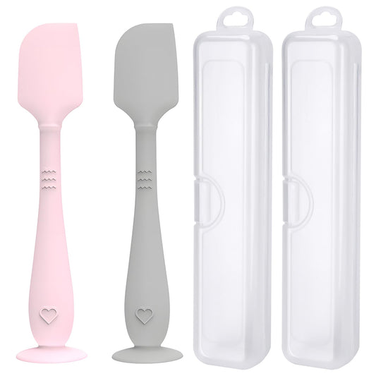 YENLNI Espátulas para crema de pañal (paquete de 2) con estuche de viaje higiénico, espátula para el trasero de bebé con base de succión, aplicador de crema para la dermatitis del pañal de silicona su