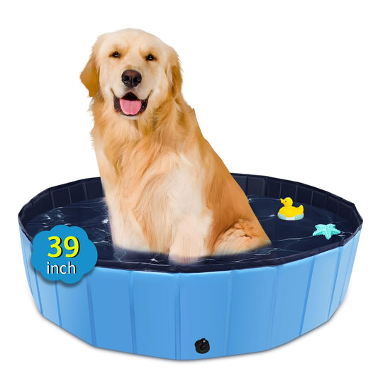 CACSPS - Piscina plegable para perros, infantil de 39 x 12 pulgadas, azul, resistente y duradera, antideslizante, para niños y mascotas, rectangular