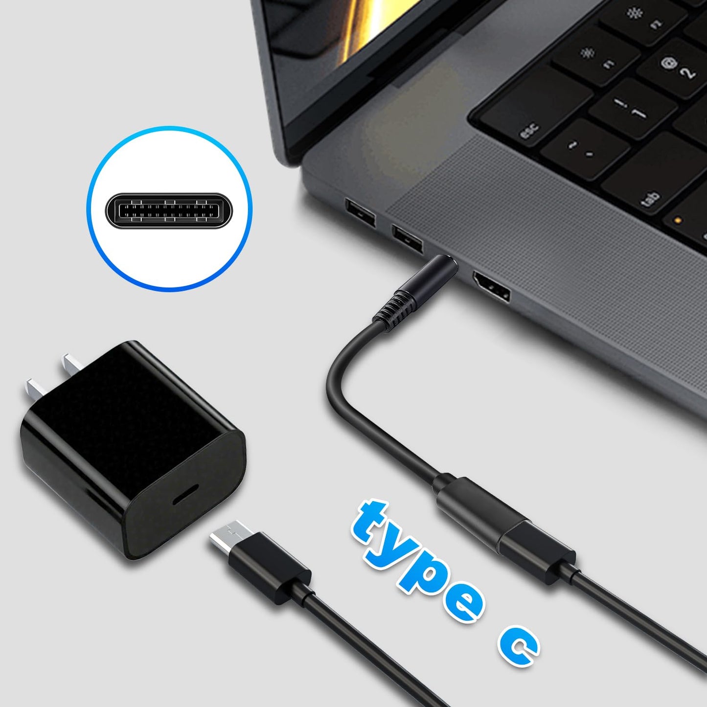Cable Tipo C Hembra de Smart Tip (2 Piezas), Carga Rápida para portátil Dell, PD 65W 15V/3A, Punta de 4.5 mm, Compatible con Dell Inspiron 15 17 13 11 14-5000 5570 5559 7359 3452 serie XPS 13