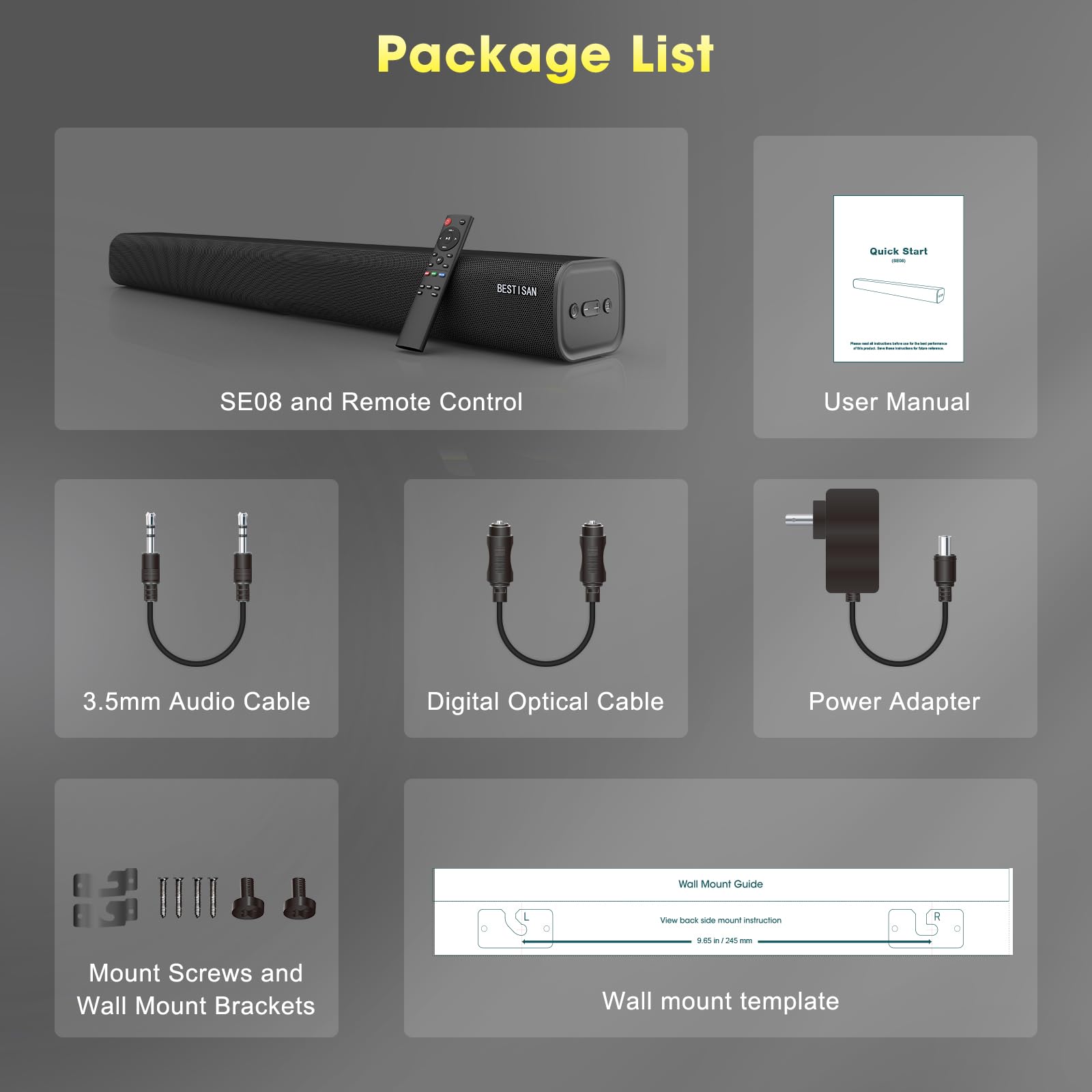 BESTISAN Barras de Sonido de 100 W para TV, Barra de Sonido con Bluetooth, HDMI-ARC, óptica, Entrada AUX, Sistema de Sonido para Altavoces de TV, Cine en casa, proyectores