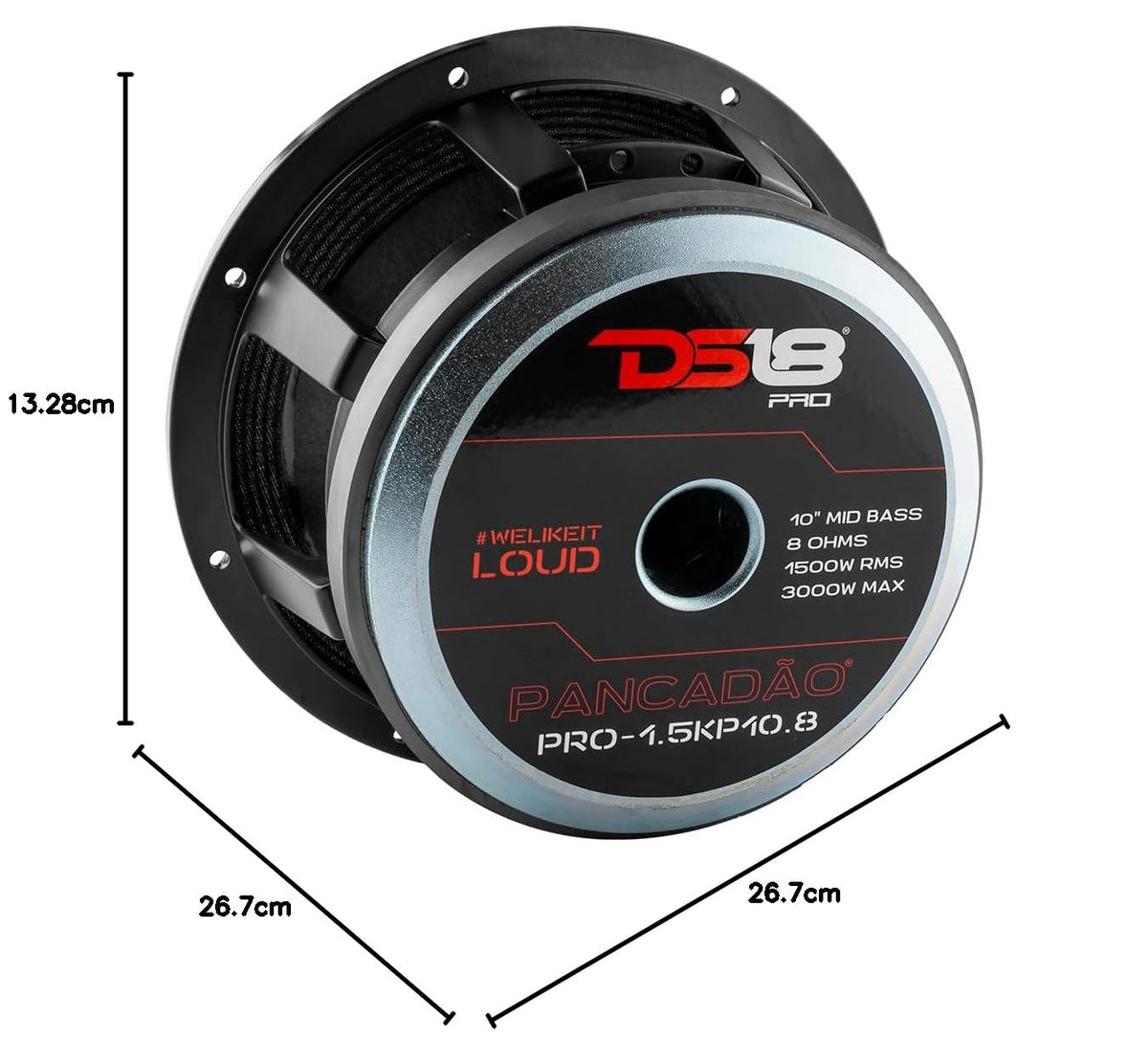 Altavoz de Bajo Medio DS18 en Rojo de 10 Pulgadas con Potente Rango de Audio para Coche