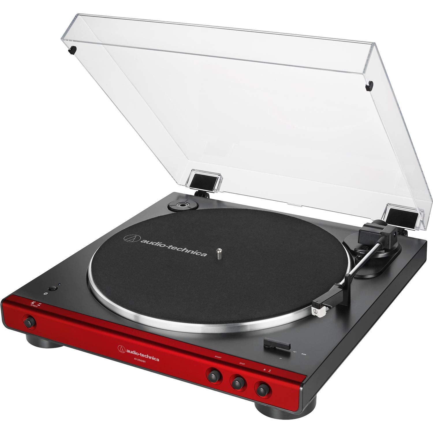 Audio-Technica - Tocadiscos inalámbricos con transmisión por correa completamente automática AT-LP60XBT-RD (rojo/negro)
