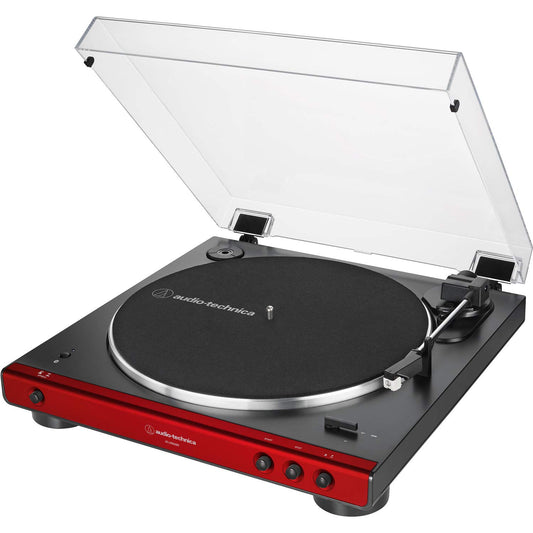 Audio-Technica - Tocadiscos inalámbricos con transmisión por correa completamente automática AT-LP60XBT-RD (rojo/negro)