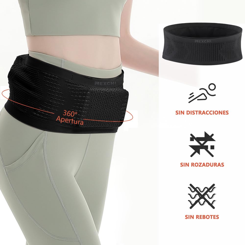 Cangurera para Correr para Hombre y Mujer, Riñonera para Correr de Alta Elasticidad, Transpirable y No Fácil de Sacudir, Ideal para Guardar Móvil y Llaves Haces Ejercicio, Negro (Talla M)